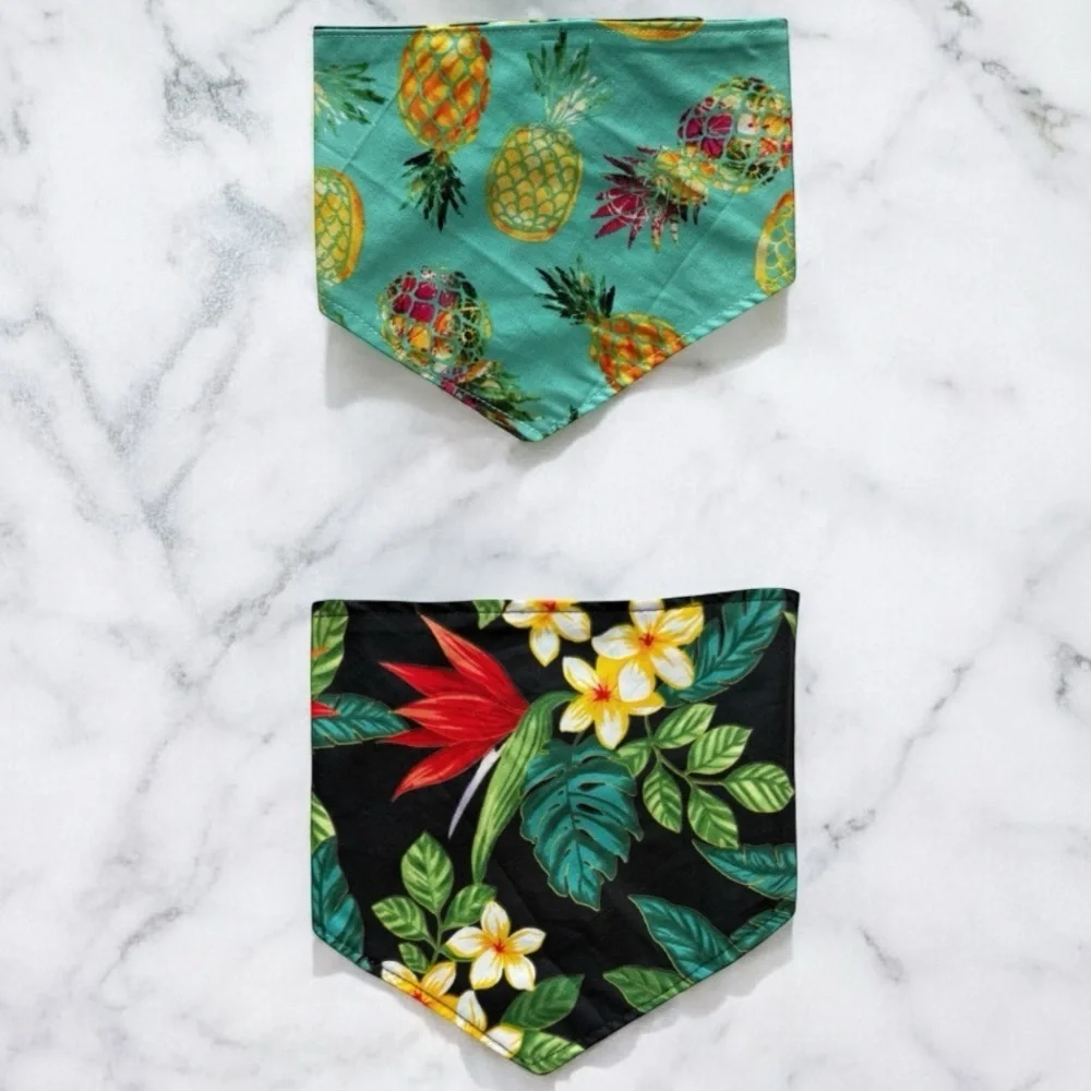 DOG Bandana - Pineapples & Floral (Reversible) - Size L Large